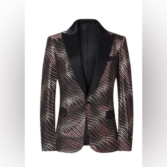 Suslo Couture Other - Elegant Black and Red Patterned Blazer